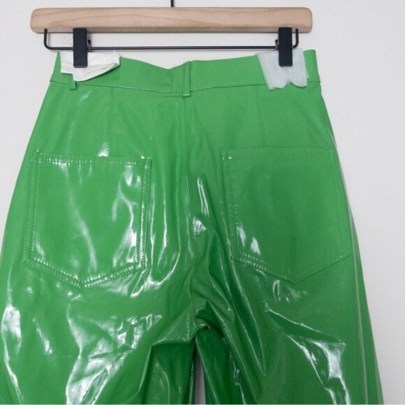 NWT Nocturne Pleather Vinyl Wide Leg Pants 36 Green S Palazzo High Waisted - Picture 9 of 11